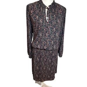 J.Crew Mercantile blue floral long sleeve smocked tie-front dress size XXL